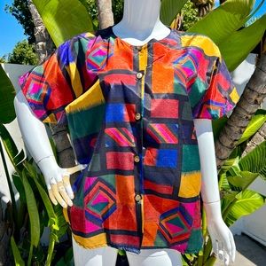 Vintage Bold Multicolor Patterned Box Top